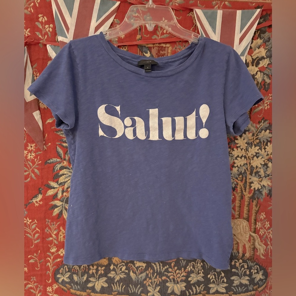 J Crew Graphic Tshirt Vintage Salut Wine Cheers Life Love Distressed Travel